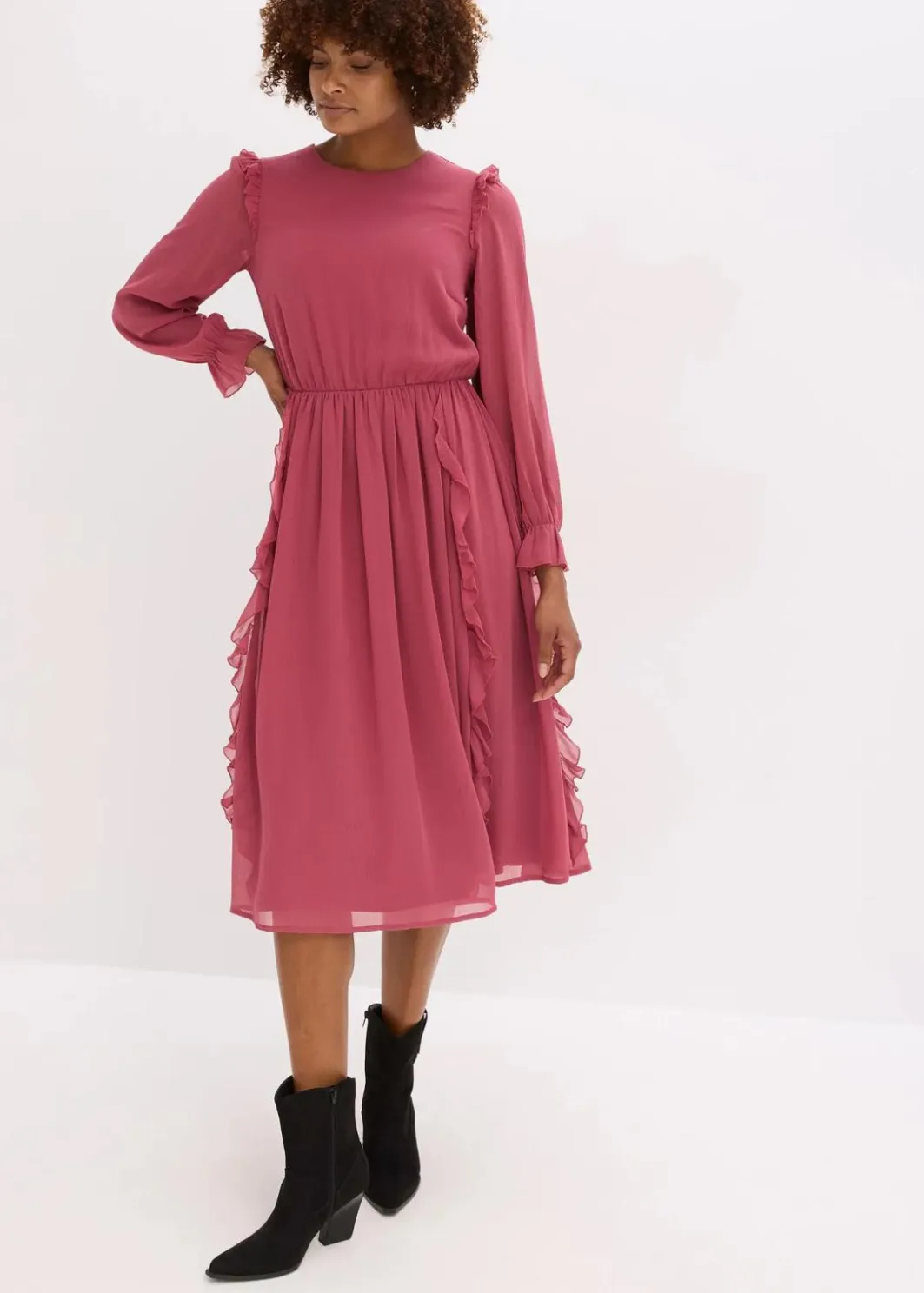 Damen bonprix Bekleidung·Pullover & Strickjacken|Kleider|Chiffonkleid mit Volants
