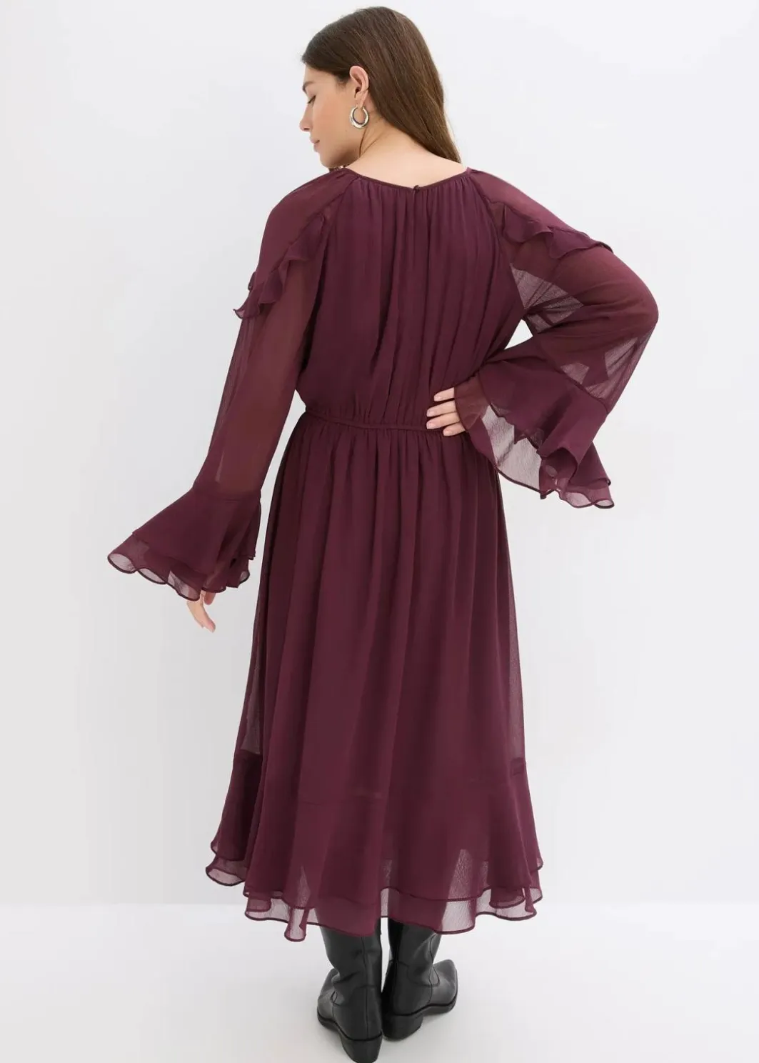 Damen bonprix Bekleidung·Pullover & Strickjacken|Chiffonkleid mit Volants