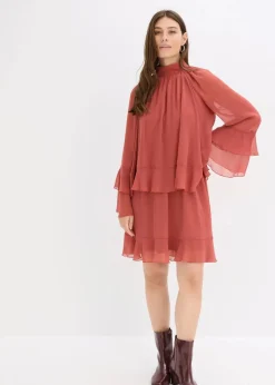Damen bonprix Bekleidung·Pullover & Strickjacken|Nachhaltigere Materialien|Chiffonkleid mit Volants