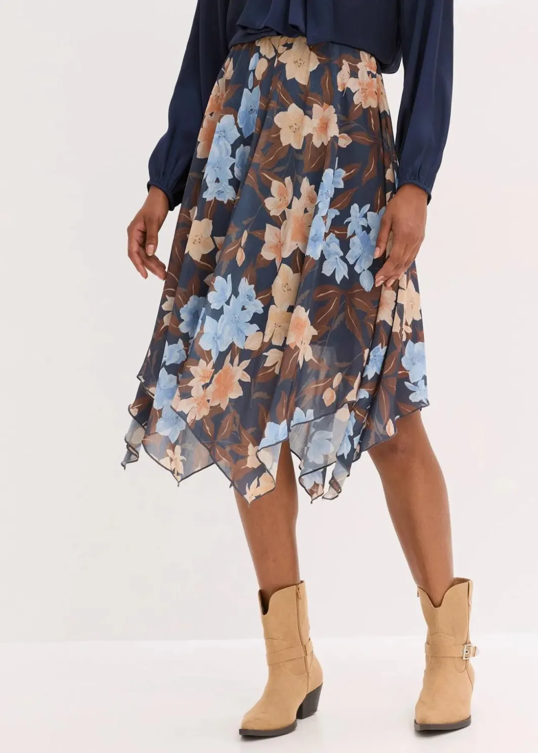 Online Chiffon-Midirock mit asymmetrischem Saum Damen Bekleidung·Sportbekleidung|Röcke