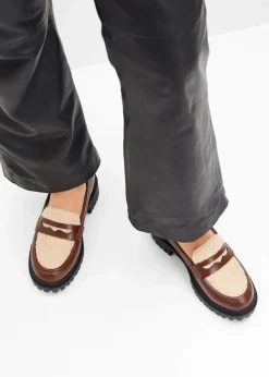 Damen bonprix Slipper & Halbschuhe|Gefütterte Winterschuhe|Chunky Loafer