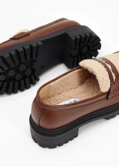 Damen bonprix Slipper & Halbschuhe|Gefütterte Winterschuhe|Chunky Loafer