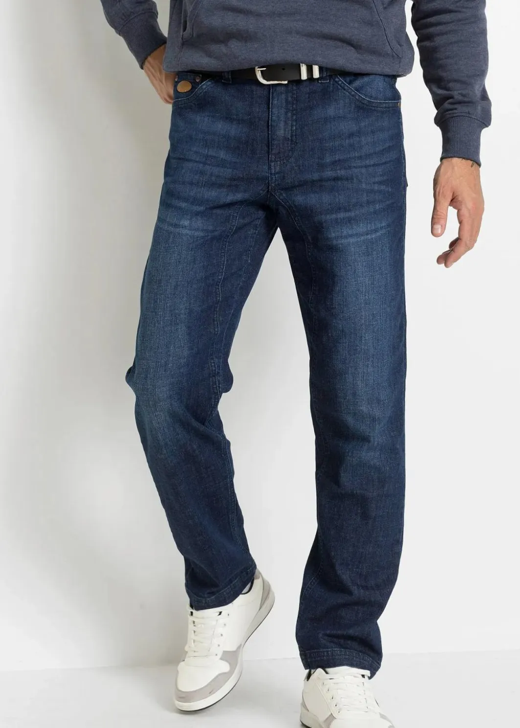 Herren bonprix Große Größen|Jeans|Classic Fit Stretch-Jeans mit verstärktem Schritt, Tapered