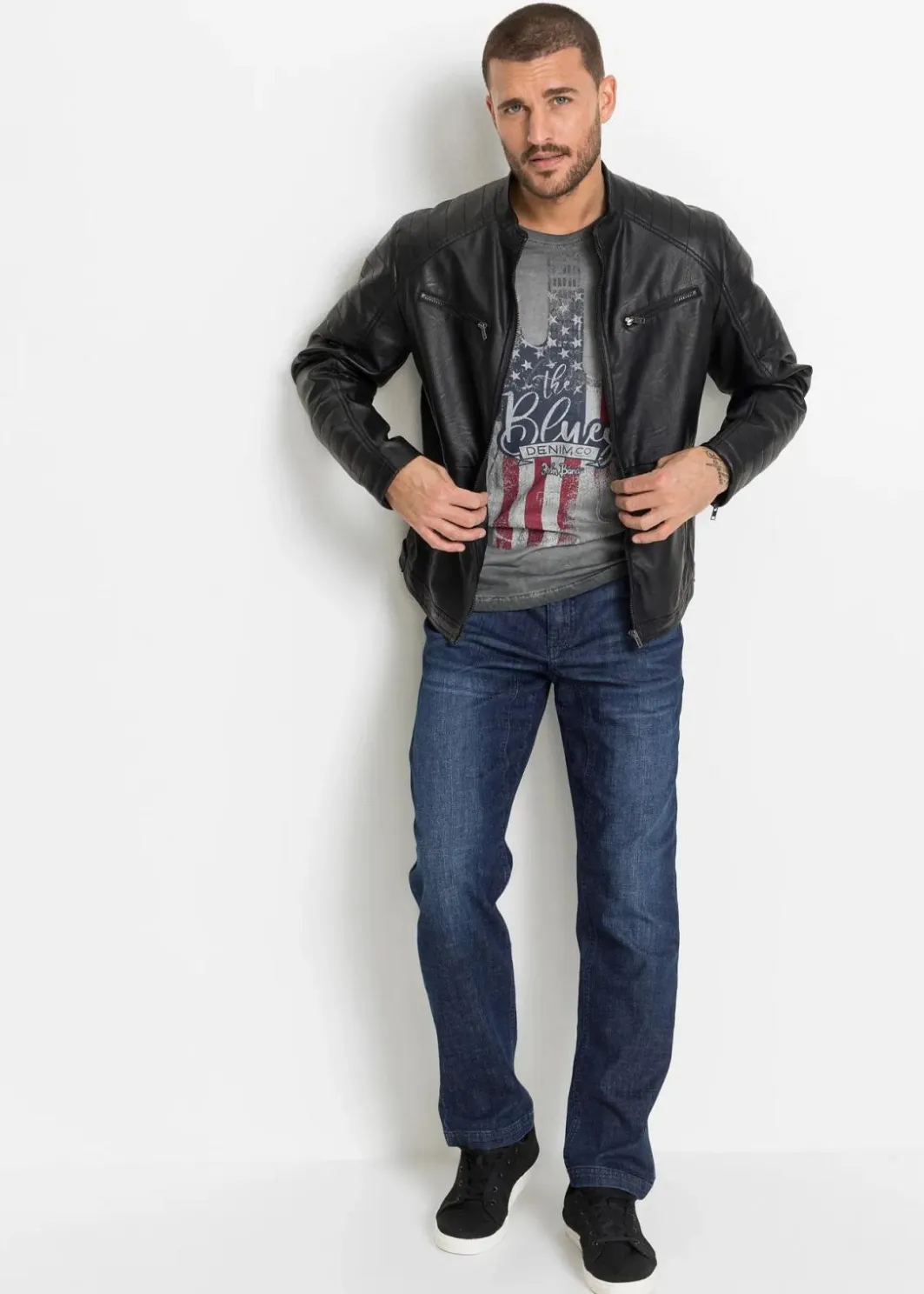 Herren bonprix Große Größen|Jeans|Classic Fit Stretch-Jeans mit verstärktem Schritt, Tapered