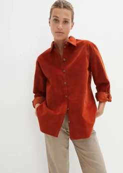Damen bonprix Blusen & Tuniken|Bekleidung·Jacken & Mäntel|Cord-Hemd mit Seitenschlitz
