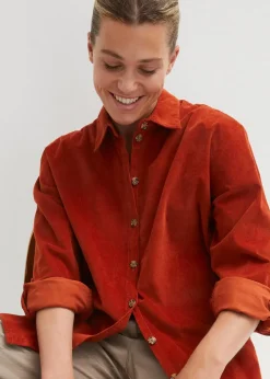 Damen bonprix Blusen & Tuniken|Bekleidung·Jacken & Mäntel|Cord-Hemd mit Seitenschlitz