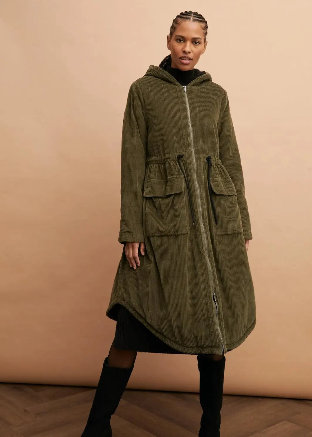 Damen bonprix Jacken & Mäntel|Bekleidung·Hosen|Cord-Mantel mit Teddy-Fleece Kapuze aus reiner Baumwolle