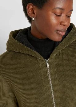 Damen bonprix Jacken & Mäntel|Bekleidung·Hosen|Cord-Mantel mit Teddy-Fleece Kapuze aus reiner Baumwolle