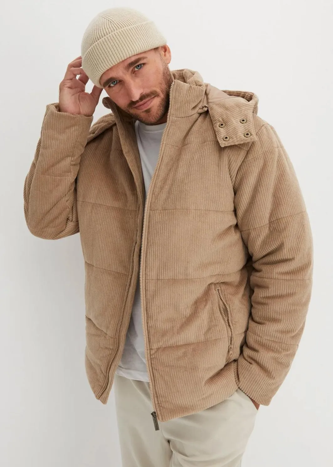 Herren bonprix Jacken & Mäntel|Große Größen|Cord-Steppjacke mit abnehmbarer Kapuze
