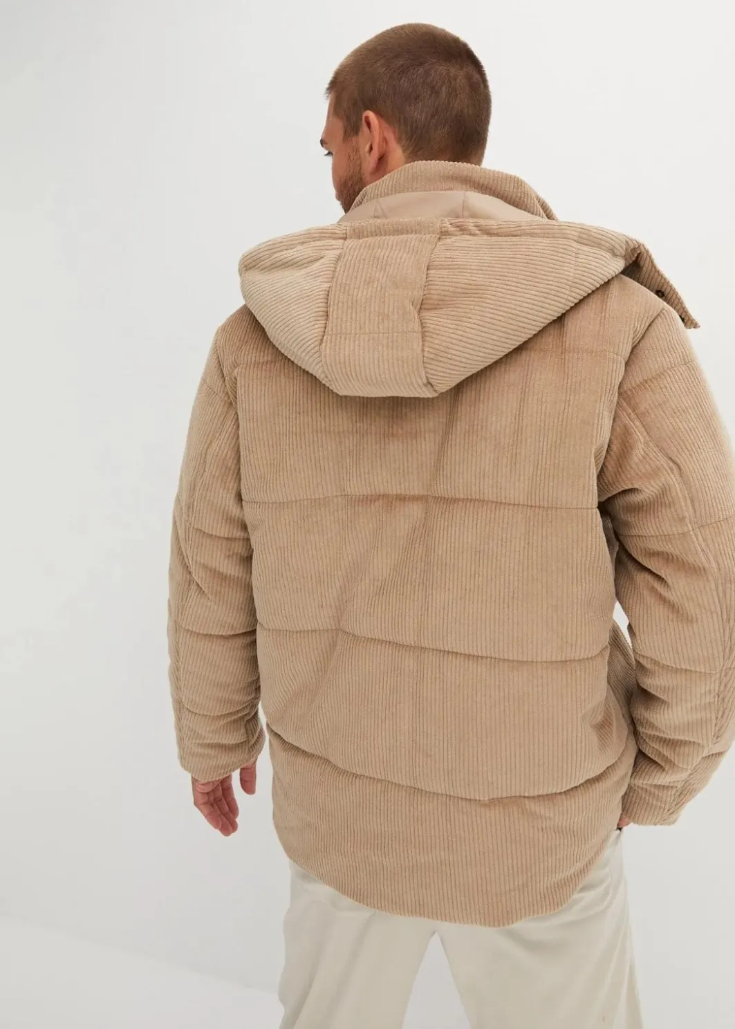 Herren bonprix Jacken & Mäntel|Große Größen|Cord-Steppjacke mit abnehmbarer Kapuze