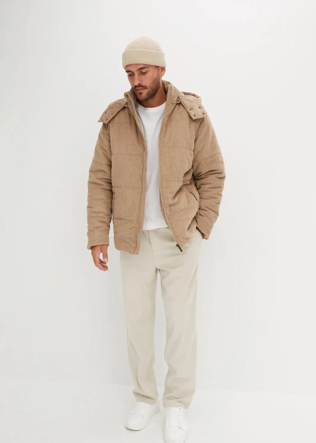 Herren bonprix Jacken & Mäntel|Große Größen|Cord-Steppjacke mit abnehmbarer Kapuze