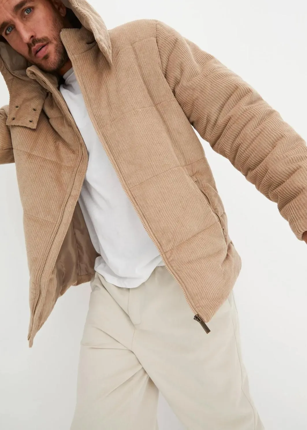 Herren bonprix Jacken & Mäntel|Große Größen|Cord-Steppjacke mit abnehmbarer Kapuze