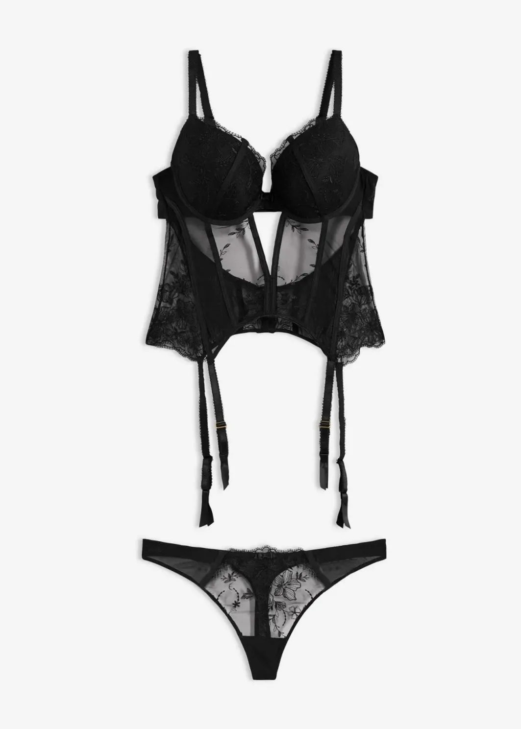 Damen bonprix Corsagen & Negligés|Dessous|Corsage mit Bügel und String mit edler Stickerei (2-tlg.Set)