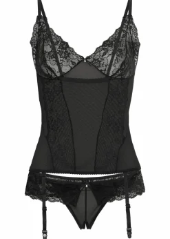 Damen bonprix Wäsche·Corsagen & Negligés|Wäsche·Dessous|Corsage mit Strapshaltern + String ouvert (2-tlg.Set)