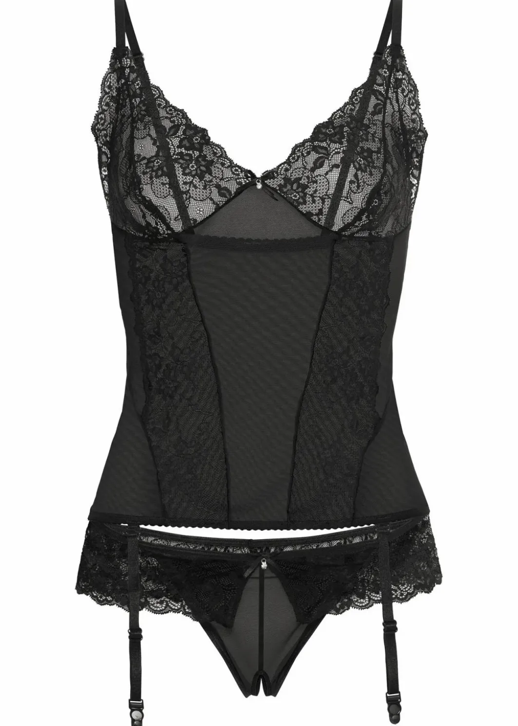 Damen bonprix Wäsche·Corsagen & Negligés|Wäsche·Dessous|Corsage mit Strapshaltern + String ouvert (2-tlg.Set)