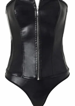 New Corsage+String aus Lederimitat (2-tlg.Set) Damen Erotikwäsche|Dessous
