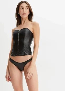 New Corsage+String aus Lederimitat (2-tlg.Set) Damen Erotikwäsche|Dessous