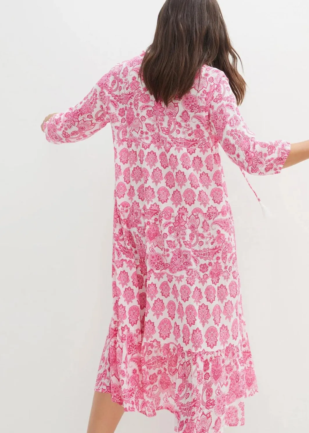 Online Crincle-Web-Baumwollmidikleid mit Taschen und 3/4- Arm Damen Bekleidung·Pullover & Strickjacken|Kleider