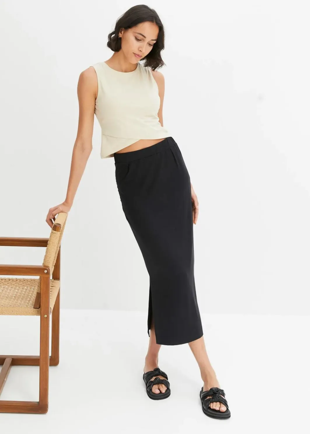 Damen bonprix Shirts & Tops|Nachhaltigere Materialien|Cropped Top aus weichem Baumwoll-Mix