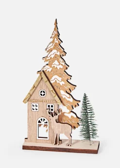 bonprix Wohnaccessoires|Weihnachtsdeko & -Textilien·Beleuchtung|Deko-Objekt Haus mit Tannenbäumen