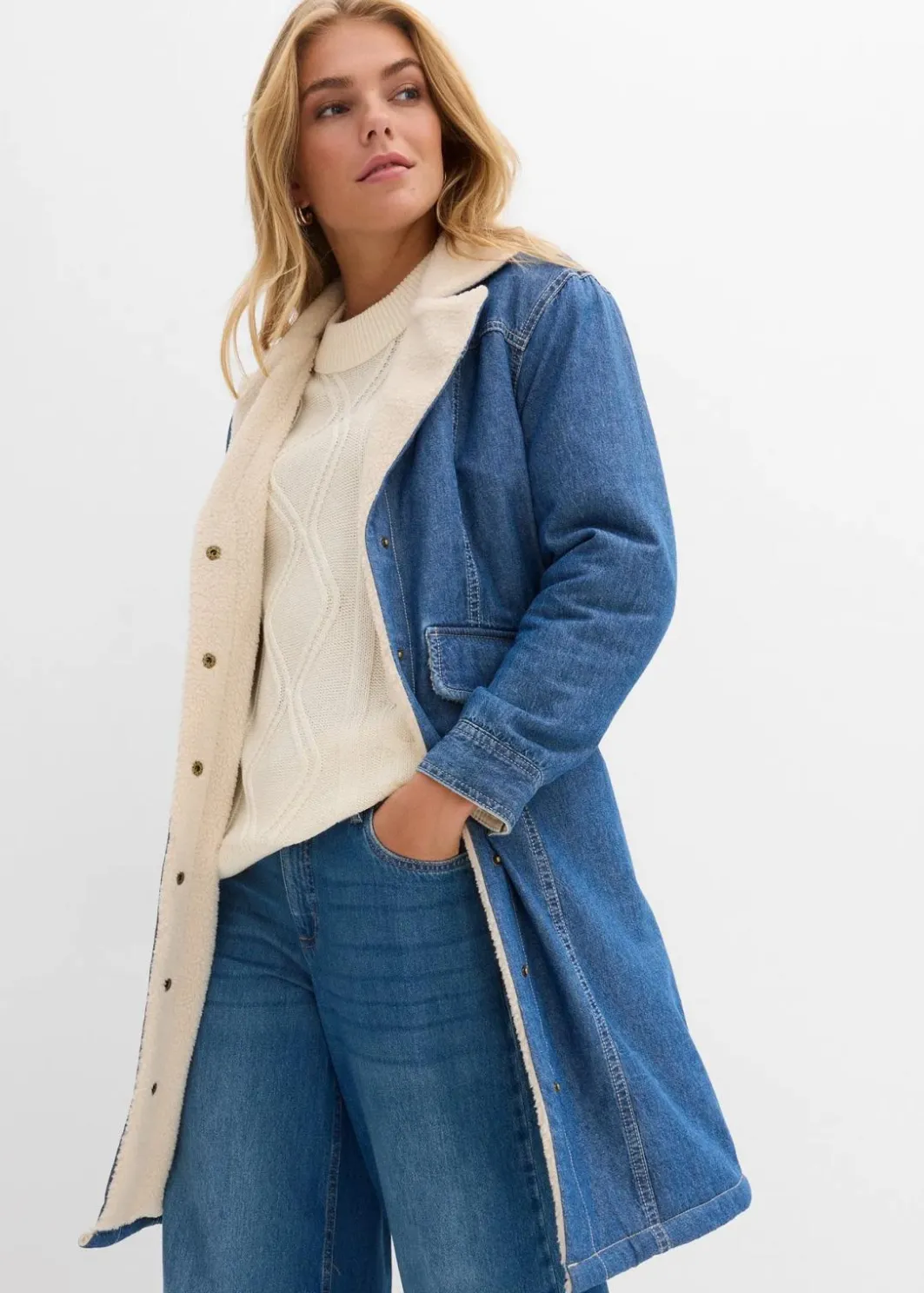Discount Denim-Wintermantel, warm gefüttert mit Teddy Damen Bekleidung·Hosen|Jacken & Mäntel