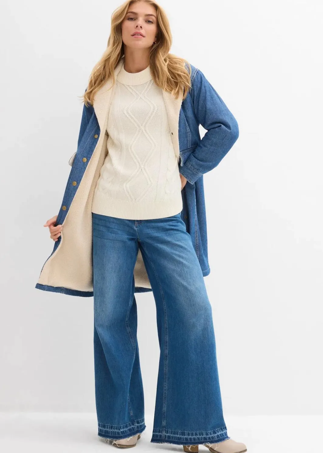 Discount Denim-Wintermantel, warm gefüttert mit Teddy Damen Bekleidung·Hosen|Jacken & Mäntel