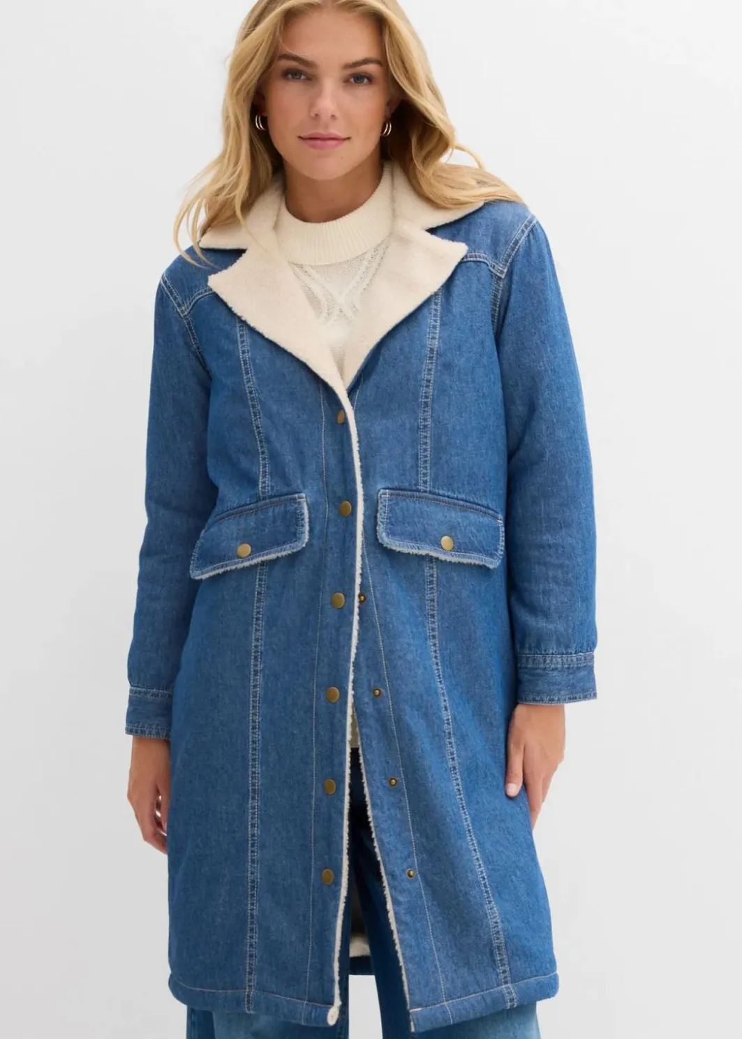 Discount Denim-Wintermantel, warm gefüttert mit Teddy Damen Bekleidung·Hosen|Jacken & Mäntel