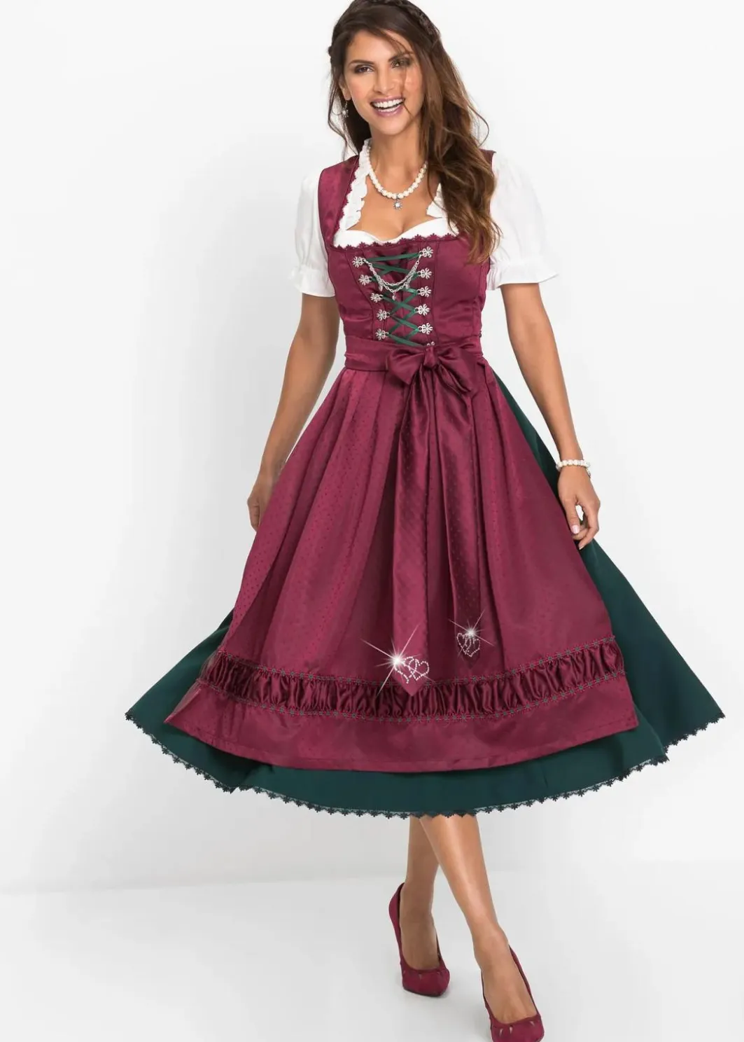 Damen bonprix Kurzgrößen|Bekleidung·Pullover & Strickjacken|Dirndl mit bestickter Satin-Schürze (2-tlg.Set)