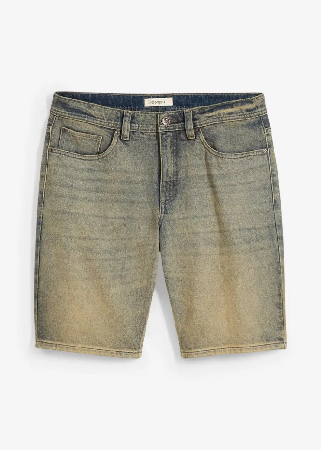 New Dirty Washed Stretch-Jeans-Bermuda, Regular Fit Herren Große Größen|Shorts