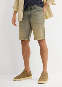 New Dirty Washed Stretch-Jeans-Bermuda, Regular Fit Herren Große Größen|Shorts