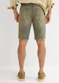 New Dirty Washed Stretch-Jeans-Bermuda, Regular Fit Herren Große Größen|Shorts