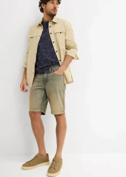 New Dirty Washed Stretch-Jeans-Bermuda, Regular Fit Herren Große Größen|Shorts