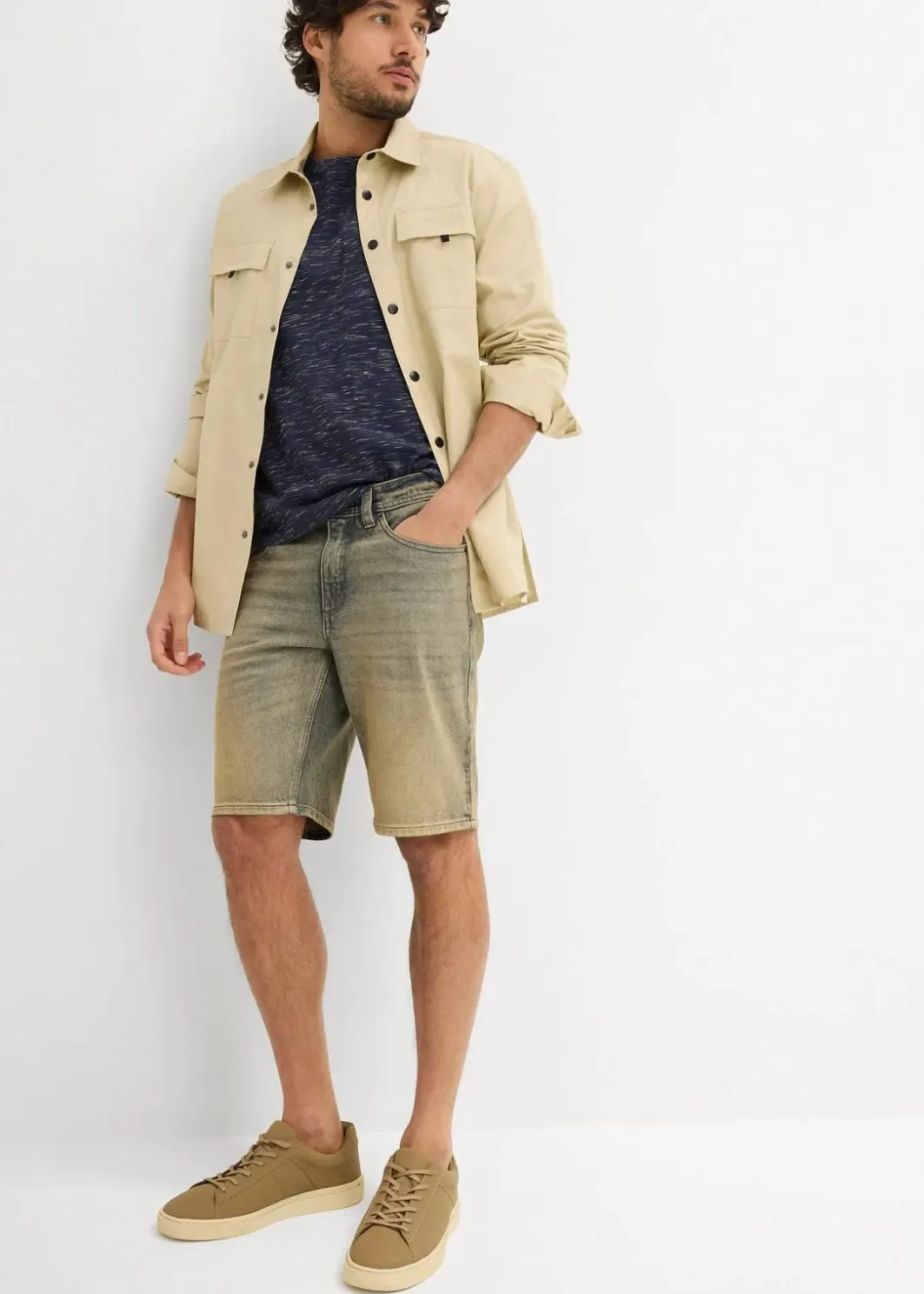 New Dirty Washed Stretch-Jeans-Bermuda, Regular Fit Herren Große Größen|Shorts
