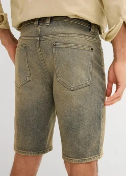 New Dirty Washed Stretch-Jeans-Bermuda, Regular Fit Herren Große Größen|Shorts