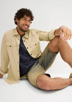 New Dirty Washed Stretch-Jeans-Bermuda, Regular Fit Herren Große Größen|Shorts