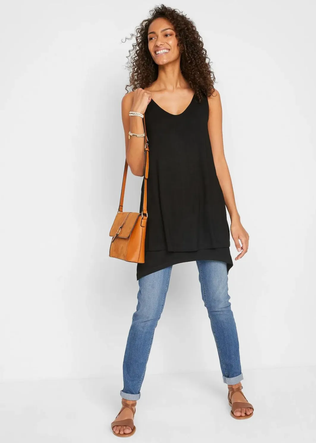Sale Doppellagiges Long-Top aus Viskose-Mix Damen Nachhaltigere Materialien|Shirts & Tops