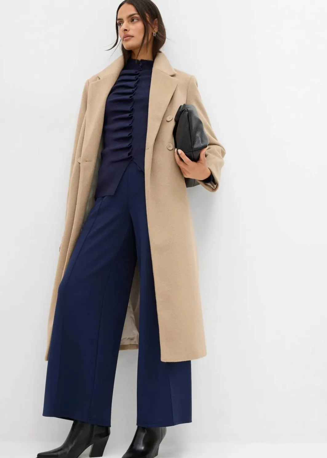 Damen bonprix Bekleidung·Hosen|Nachhaltigere Materialien|Doppelreihiger Mantel in Wolloptik