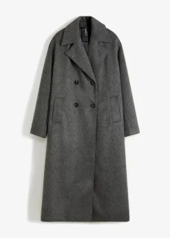 Damen bonprix Kurzgrößen|Bekleidung·Hosen|Doppelreihiger Oversize-Mantel in Wolloptik