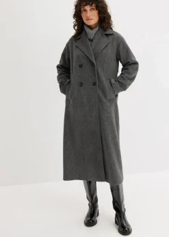 Damen bonprix Kurzgrößen|Bekleidung·Hosen|Doppelreihiger Oversize-Mantel in Wolloptik
