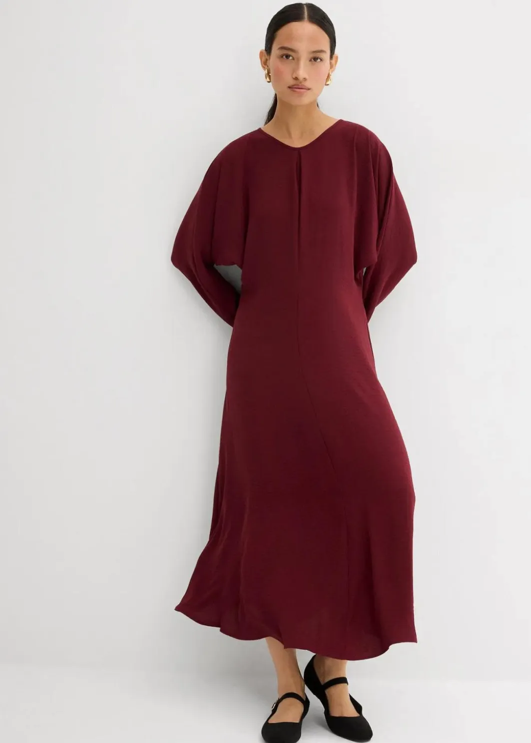 Damen bonprix Kleider|Bekleidung·Pullover & Strickjacken|Drapiertes Midikleid