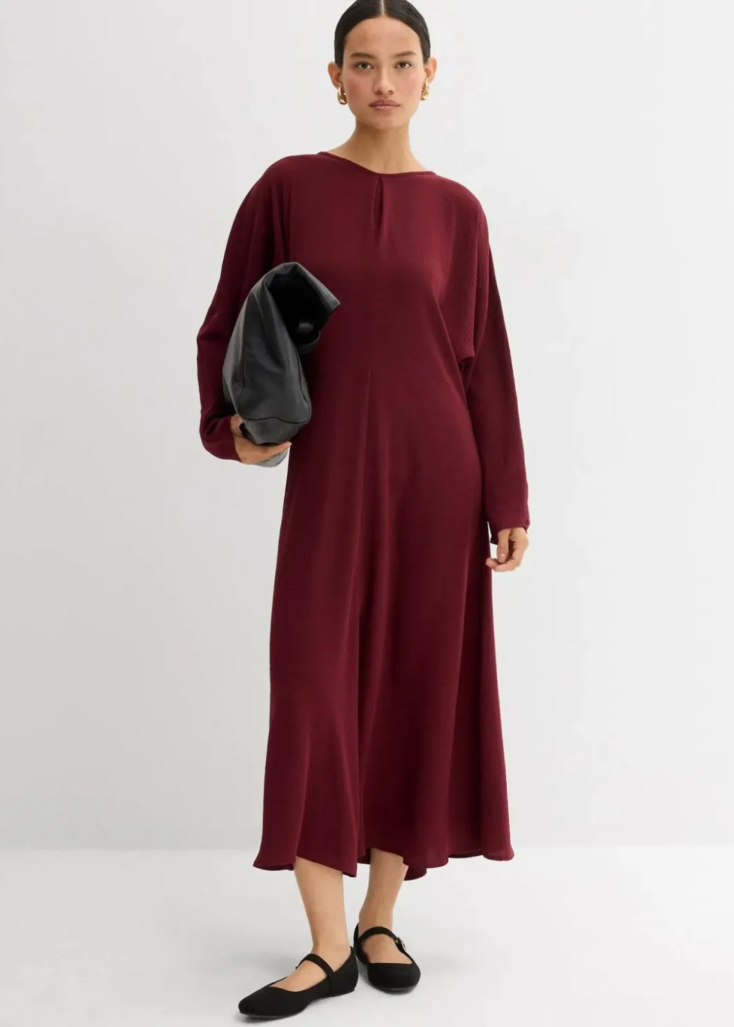 Damen bonprix Kleider|Bekleidung·Pullover & Strickjacken|Drapiertes Midikleid