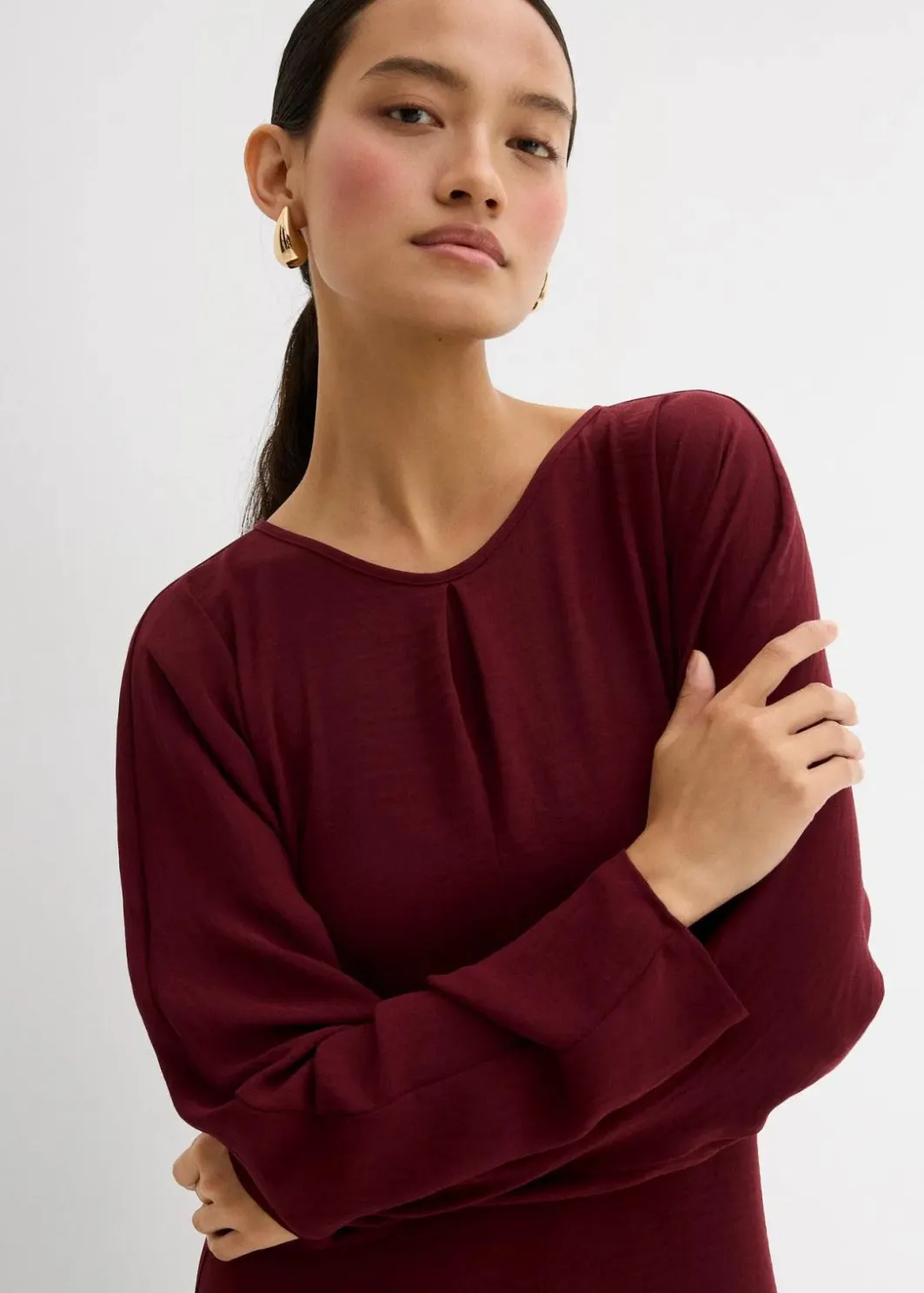 Damen bonprix Kleider|Bekleidung·Pullover & Strickjacken|Drapiertes Midikleid