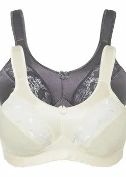 Damen bonprix Wäsche·Große Cups D-H|Wäsche·Bhs|Entlastungs-BH ohne Bügel mit gepolsterten Trägern (2er Pack)