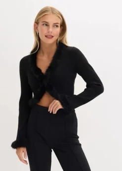 Damen bonprix Bekleidung·Umstandsmode|Bekleidung·Jeans|Feinstrickjacke mit Fellimitat