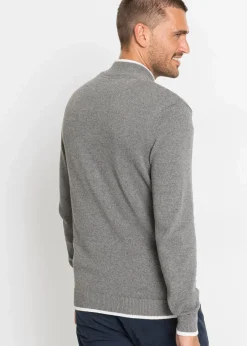 Online Feinstrickjacke mit Stehkragen und recycelter Baumwolle Herren Große Größen|Basics