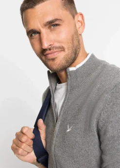 Online Feinstrickjacke mit Stehkragen und recycelter Baumwolle Herren Große Größen|Basics