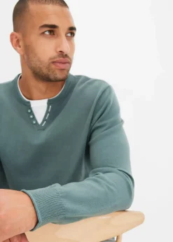 Best Feinstrickpullover mit 2 in 1 Optik aus weichem Baumwollmix Herren Große Größen|Basics