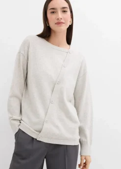 Online Feinstrickpullover mit asymmetrischer Knopfleiste Damen Strickmode|Pullover & Strickjacken
