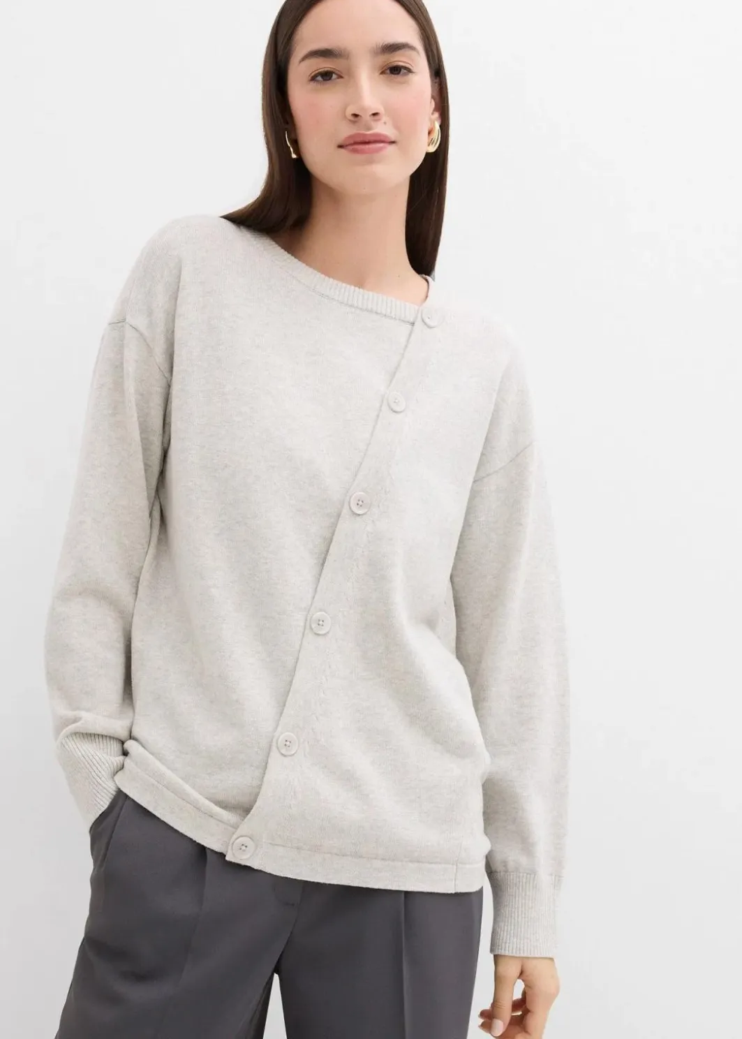 Online Feinstrickpullover mit asymmetrischer Knopfleiste Damen Strickmode|Pullover & Strickjacken