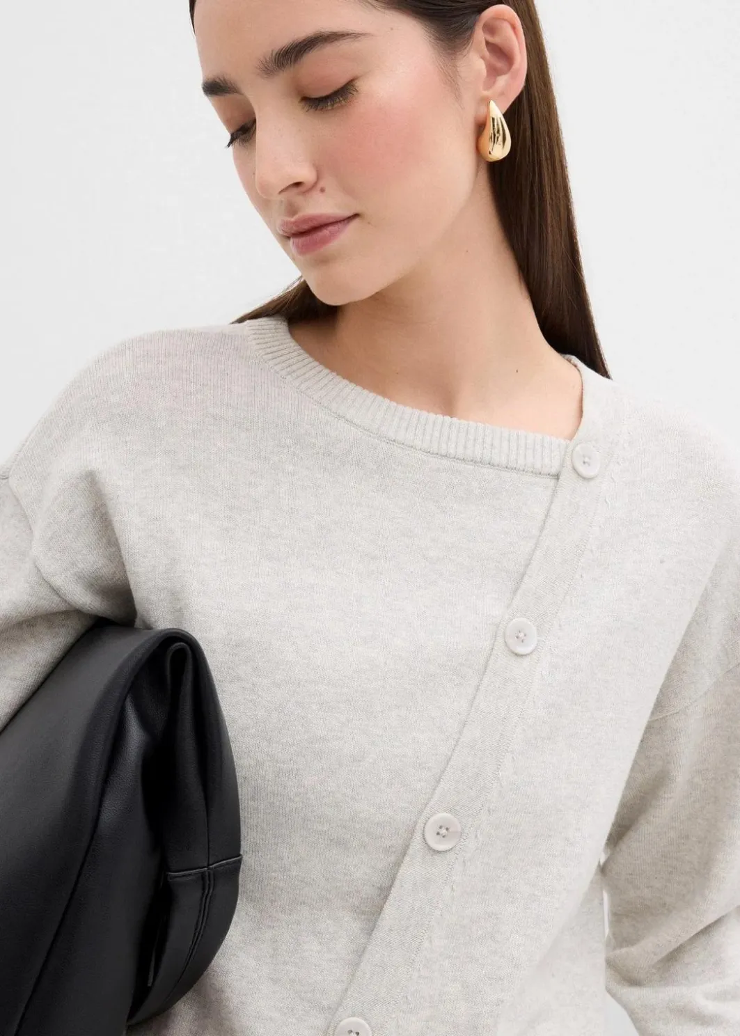 Online Feinstrickpullover mit asymmetrischer Knopfleiste Damen Strickmode|Pullover & Strickjacken